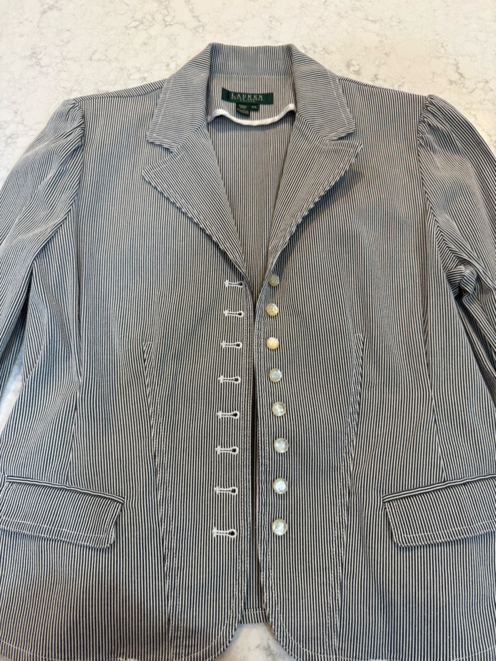 Lauren Ralph Lauren Grey/Navy and White Striped blazer size petite large